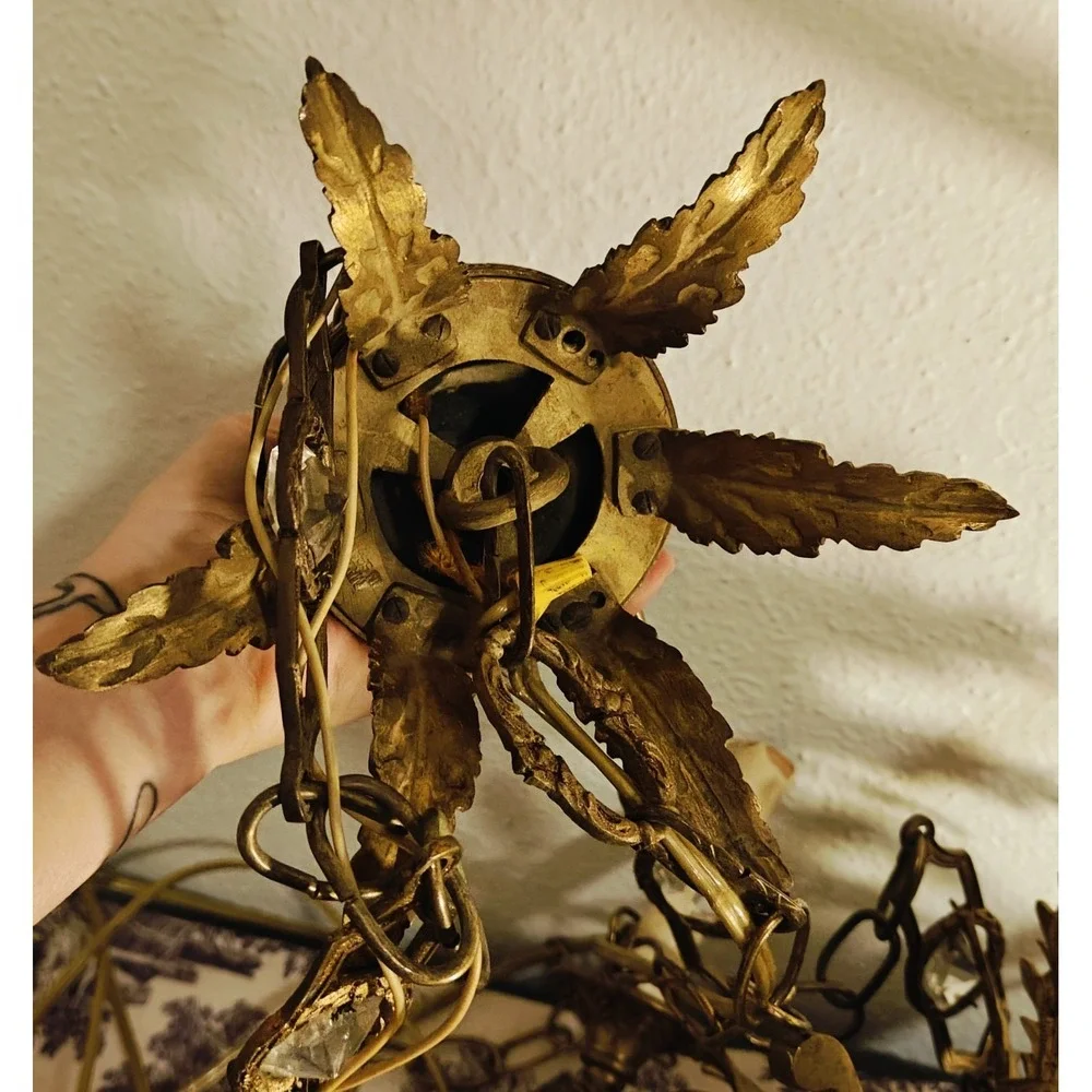 Vintage/Antique Art Deco Empire pendant Swan Frosted Light Fixture Gold Gilt